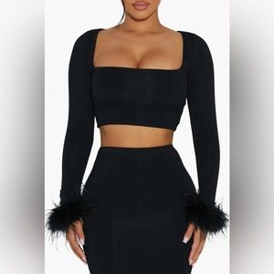 Naked wardrobe Fine Feather Cuff Crop Top